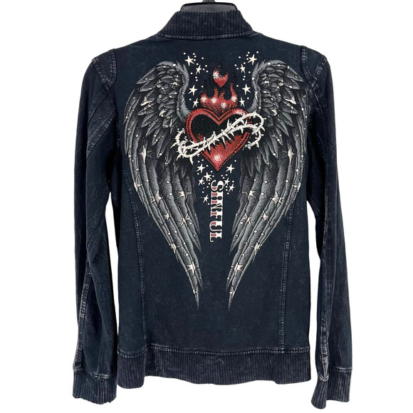 Sinful Jackets & Blazers - Sinful Angel Wing Heart Rhinestone Jacket Womens Size Large Love & Pride